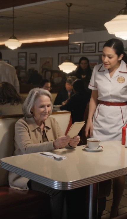 Elderly Woman Sat At A Reserved Diner Table — Then A Young Man Recognized The Photo In Her Hand