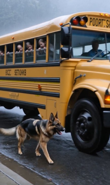 A Stray Dog Blocked a School Bus in the Rain