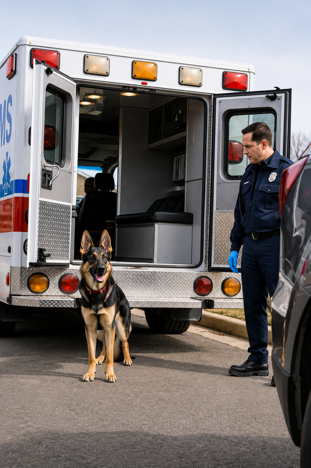 The German Shepherd Wouldn’t Let the Ambulance Leave—Then Rescuers Found a Little Girl Holding a Key That Shouldn’t Exist